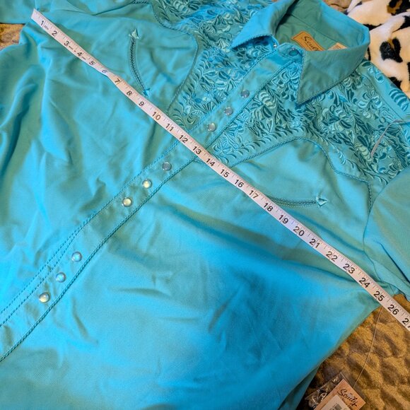 NWT Scully Turquoise Tool Embroidery Button Up Shirt - Picture 7 of 9